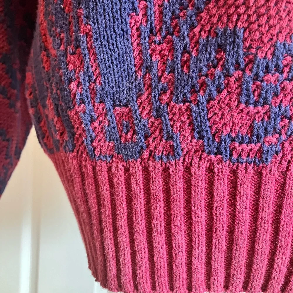 Vintage 80’s Lord Jeff 100% Fine Cotton maroon navy knit crew neck Sweater L